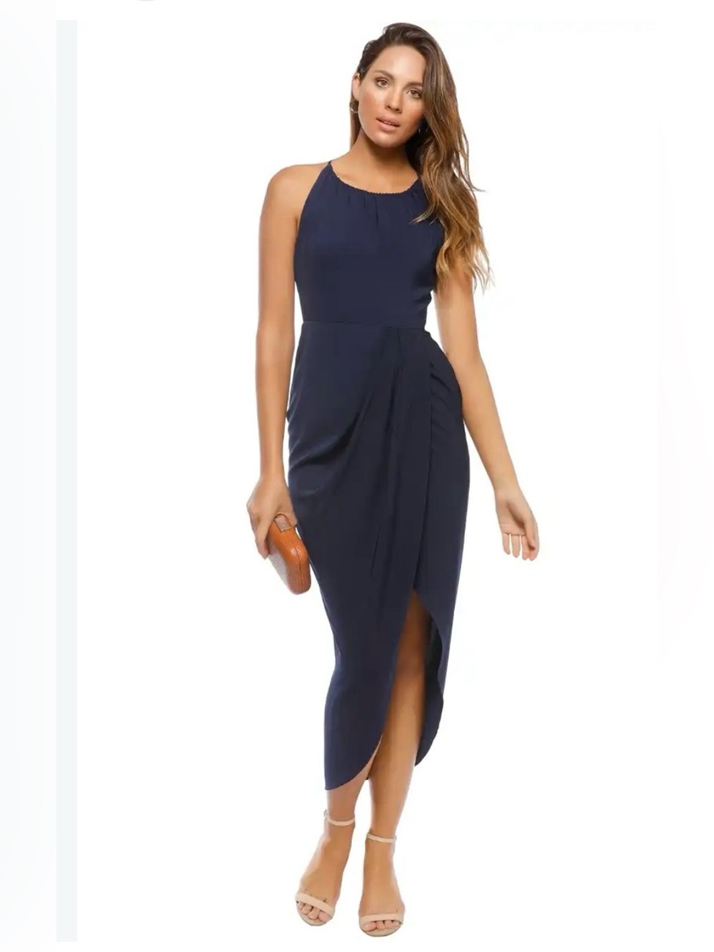 NEW Nordstrom Shona Joy Navy Halter Midi Dress Navy Tulip Skirt Wrap Size 8 NWT